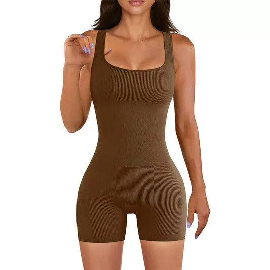 Antmvs -  Women's Ribbed Square Neck Shapewear Tank Bodysuit, Casual Tummy Control Hip Lifter Shaper, Tummy Control Clothing, Ladies Shapewear, Summer Outfits 202455