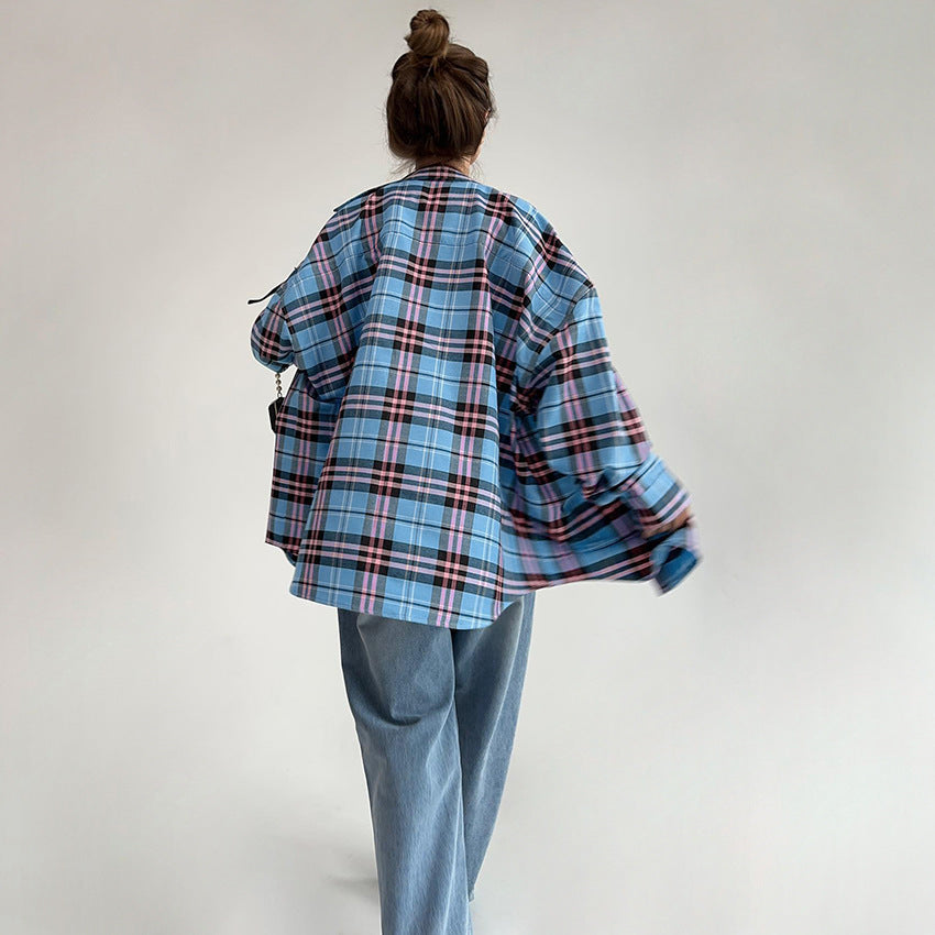 ANTMVS Spring and Summer New Retro Plaid Long-Sleeved Shirt Loose Leisure All-Matching Jacket Female Cross-Border