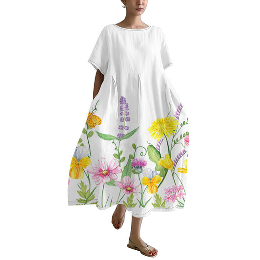 ANTMVS  Cross-Border   Summer New European and American Loose Dress Fashion Short Sleeve plus Size Women's Printed Dress