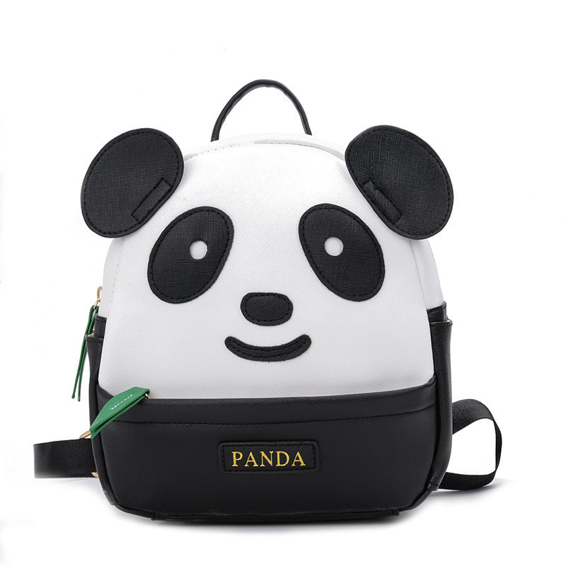 Panda Backpack  New Kindergarten Backpack Cartoon Panda Bamboo Leaf Bag Childlike Cute Pu Fashion Backpack