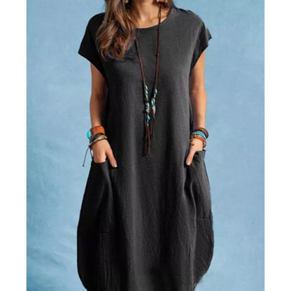 ANTMVS  2022 Spring/Summer European and American  Independent Station EBay Cotton Linen Loose Casual Solid Color Pocket Dress Women