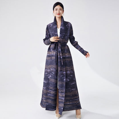 2025 Hot trade Sanzhai coat coat women's new large lapel collar printed lace-up long versatile trench coat cardigan temperament robe