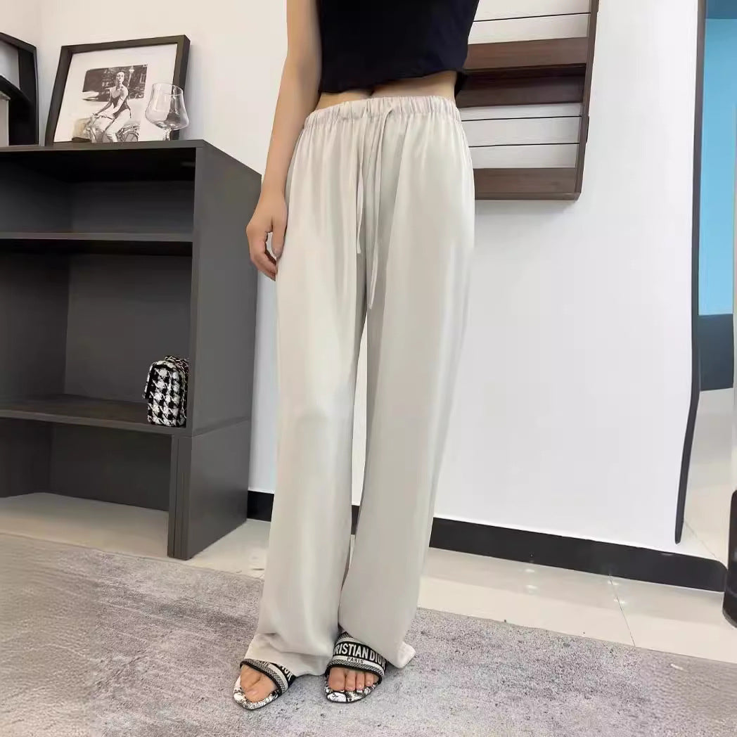 Antmvs Summer Silky Loose Satin Acetate Silk Wide-Leg Pants Women's High Waist Trousers Soft Glutinous Draping Casual Pants