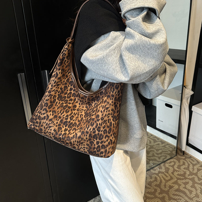 ANTMVS 2025 Underarm leopard print bag female large capacity popular new casual shoulder shopping bag trendy versatile work commuter tote bag