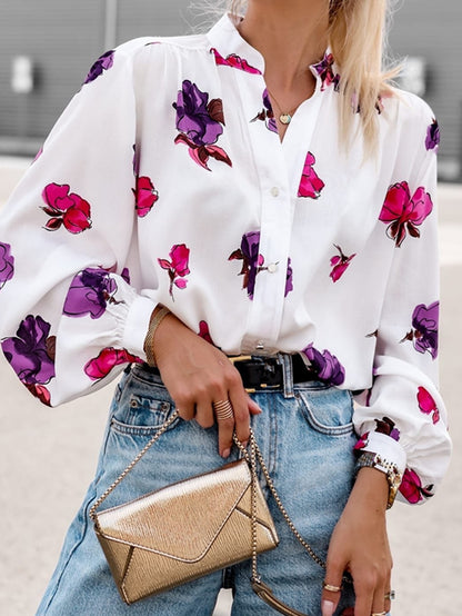 Popular trade    Popular and  Autumn Lantern Sleeve Casual Shirt Printed Long Sleeve Shirt Women