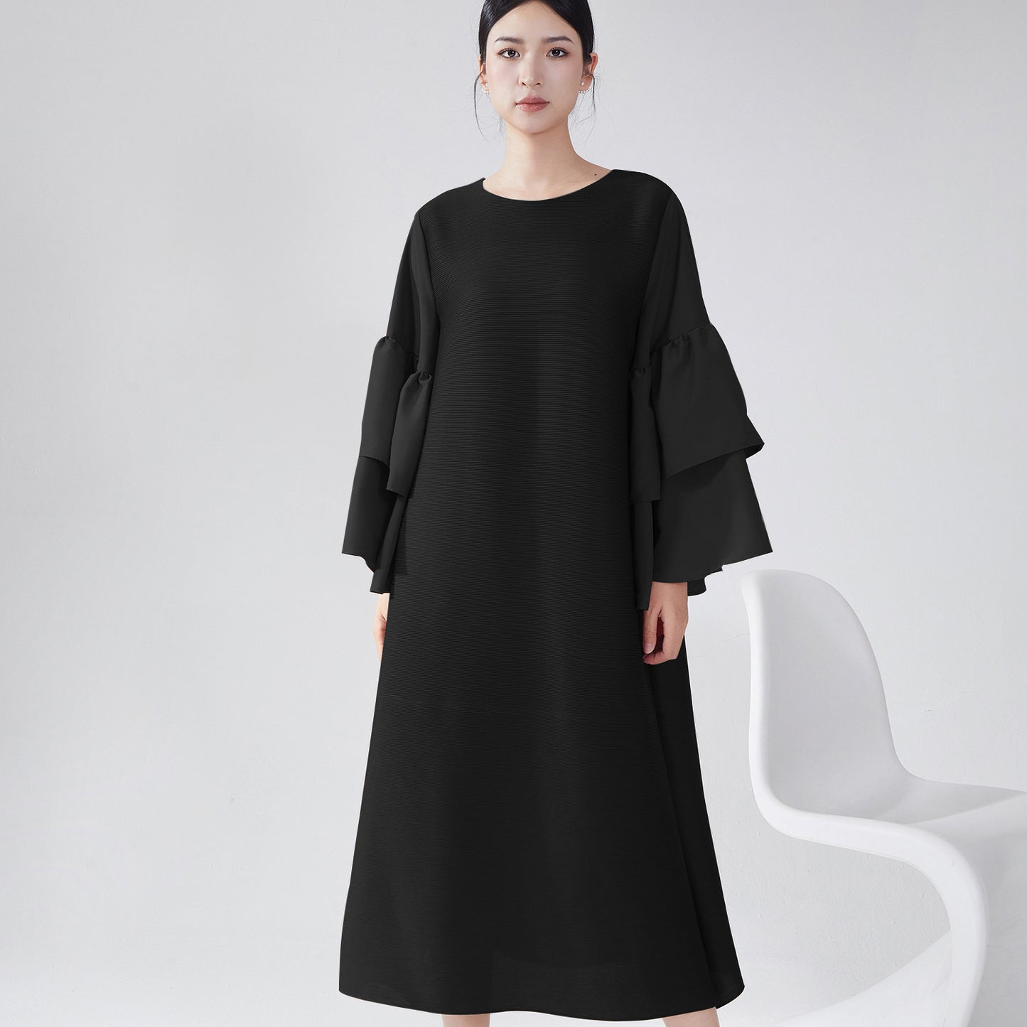 2025 Hot trade women's clothing autumn high-end dress loose large size horn sleeve 2025 new temperament elegant medium and long dress