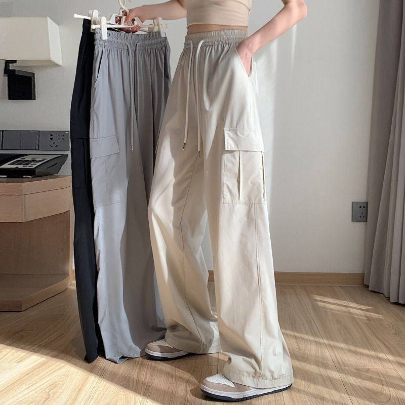 Antmvs Overalls Women's Summer Thin High Waist Slimming Quick-Drying Sun Protection Ice Silk Leisure Straight Hot Girl NEWn Wide Leg Pants Women