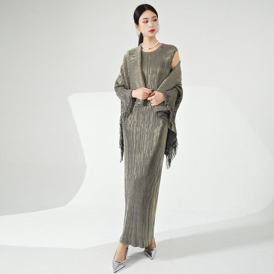 2025 dress set women's clothing high-end sense imperial sister temperament wear fashion pleated shawl skirt two-piece set women