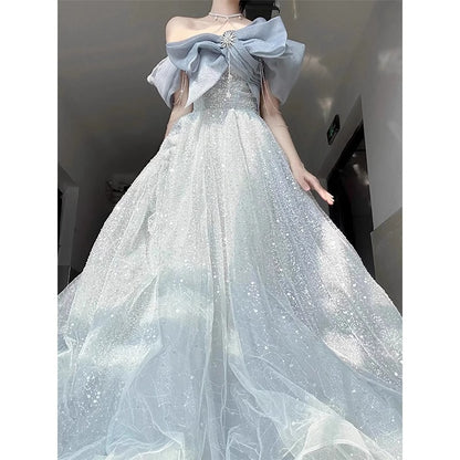 off-Shoulder Evening Dress for Women Banquet Temperament Light Luxury Minority High-End Host Art Exam Adult Ceremony Pettiskirt Dress