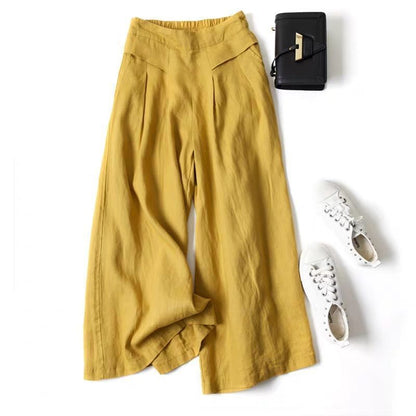 Antmvs Loose Drooping Artistic Cotton and Linen Wide-Leg Skort  Summer Women's Half Elastic High Waist Thin Slimming Cropped Pants