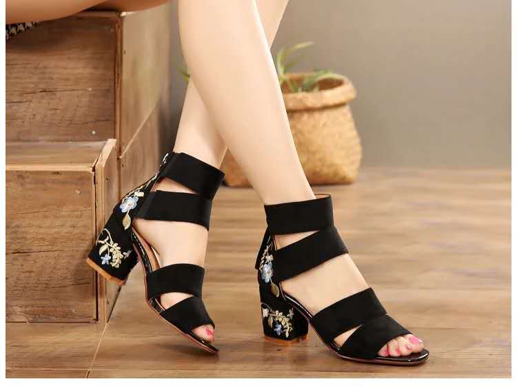 ANTMVS  Roman Shoes Women's Summer Wear European and American Embroidery Open Toe Thick High Heel Sandals plus Size Fashion Sandals Wholesale