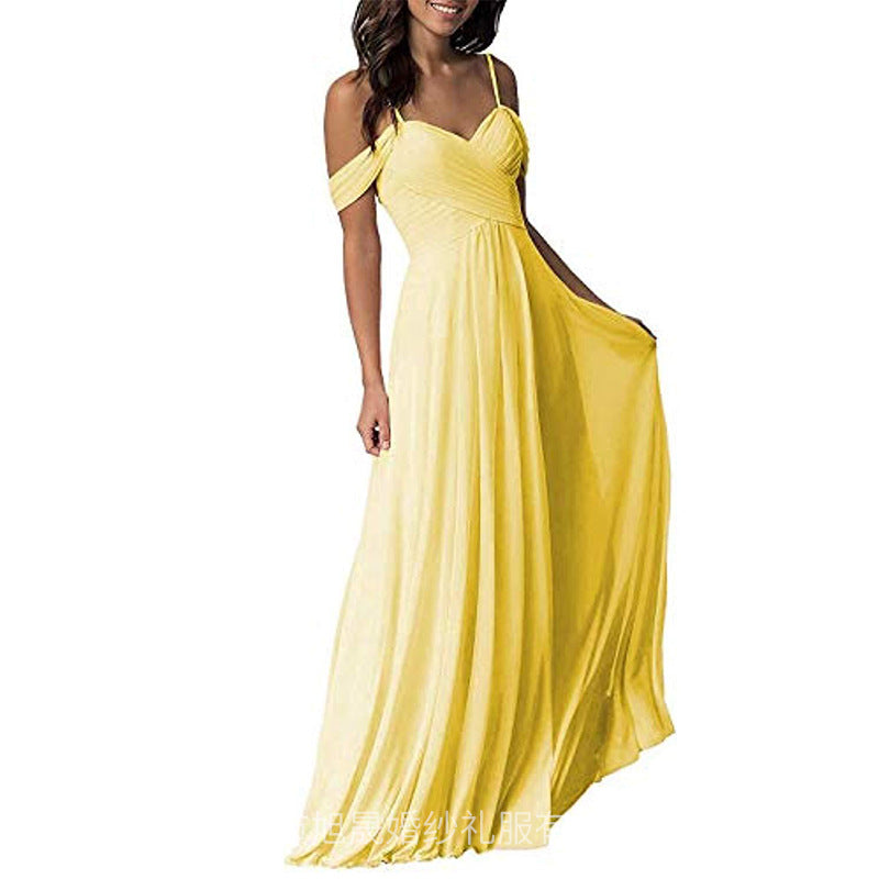 Women's off-the-Shoulder Chiffon A- line Ruffled Bridesmaid Dress Long Evening Gown Formal Dress for Prom Party