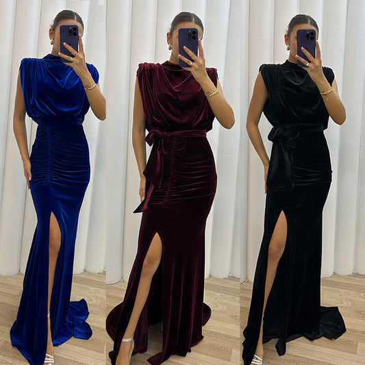 ANTMVS  Cross Border Hot Sale Korean Velvet Dress  New Private Clothing Socialite Elegant Super Long Dress