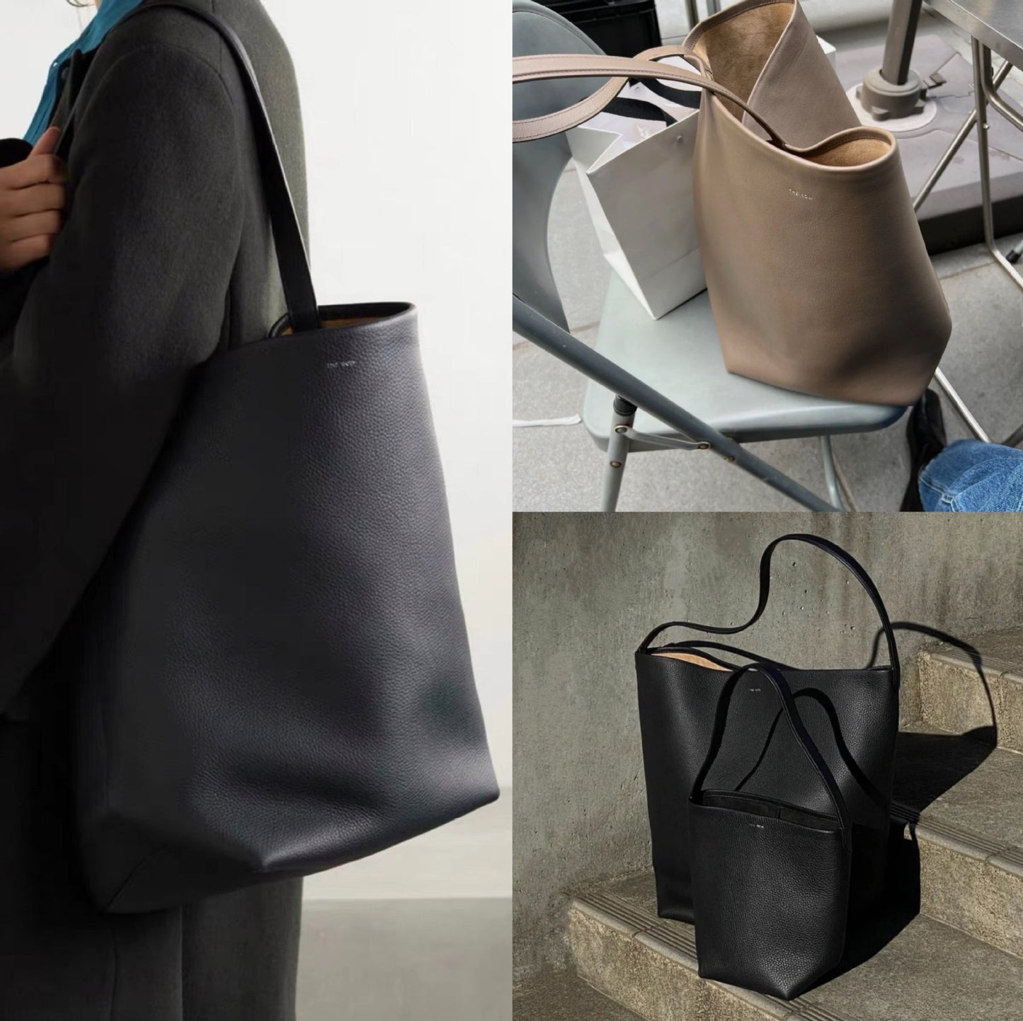 ANRMVS Autumn and Winter Niche Genuine Leather Bucket Bag First Layer Cowhide High Sense Large Capacity Commuter Tote Women's Shoulder Bag