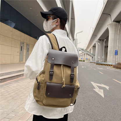 Retro Canvas Backpack Personalized Fashion Business Travel Laptop Bag Drawstring Backpack Flip Schoolbag