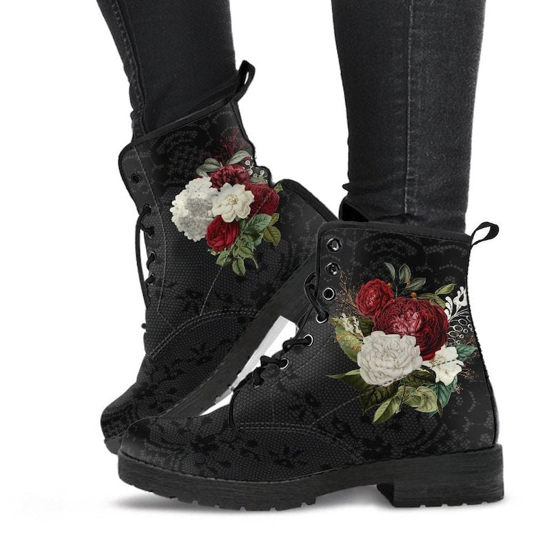 Cross-Border Foreign Trade plus Size Autumn and Winter Women's Martin Boots Wonderland Gothic Print British Leather Tooling Combat Boots