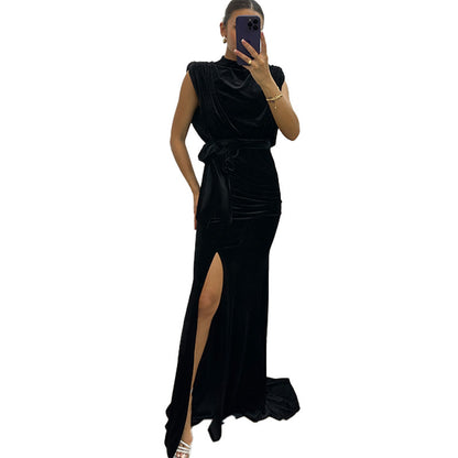 ANTMVS  Cross Border Hot Sale Korean Velvet Dress  New Private Clothing Socialite Elegant Super Long Dress