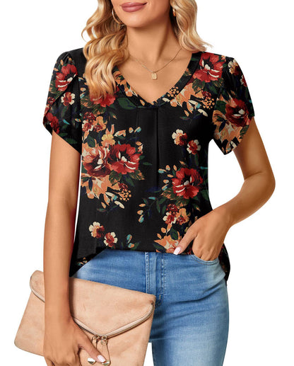 ANTMVS Independent Station Popular Women's Fashionable Chiffon Shirt V-neck Ruffled Short Sleeve Waist Top in Stock