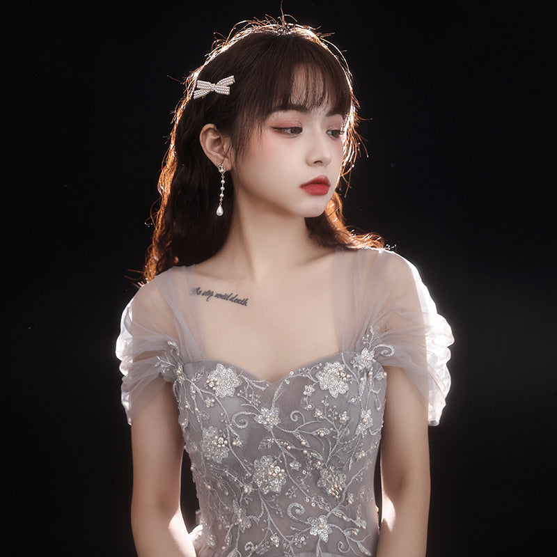 2025 Banquet small evening dress dress women  new texture thin bridesmaid dress spring birthday small art test dress