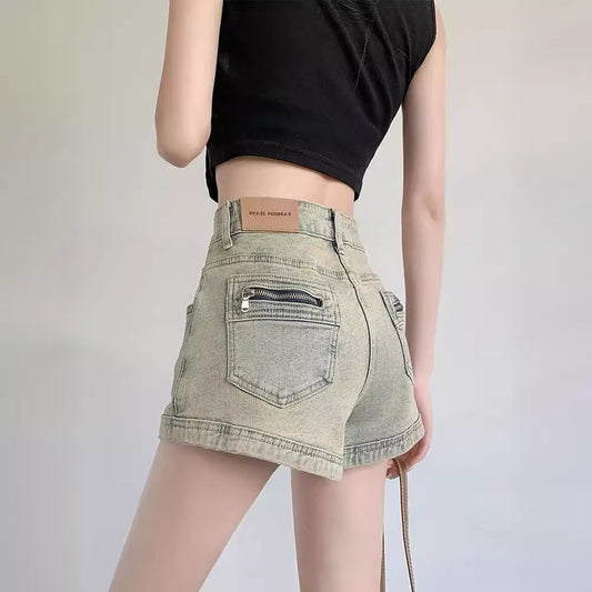 Antmvs NEWn Hot Girl Denim Shorts Women's Summer  New High Waist Elastic Slim Fit Straight A- line Ultra Short Hot Pants