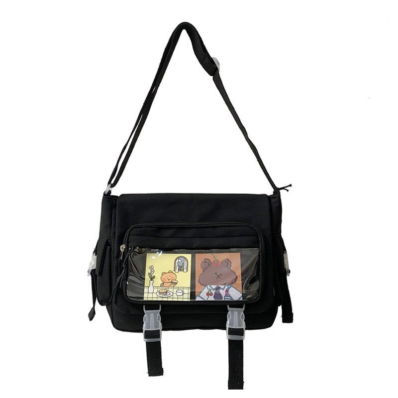 ANRMVS South Korea Ins Large Capacity Student Class Bag Transparent Cartoon Backpack Japanese Harajuku Vintage Style Girl One-Shoulder Crossbody Bag