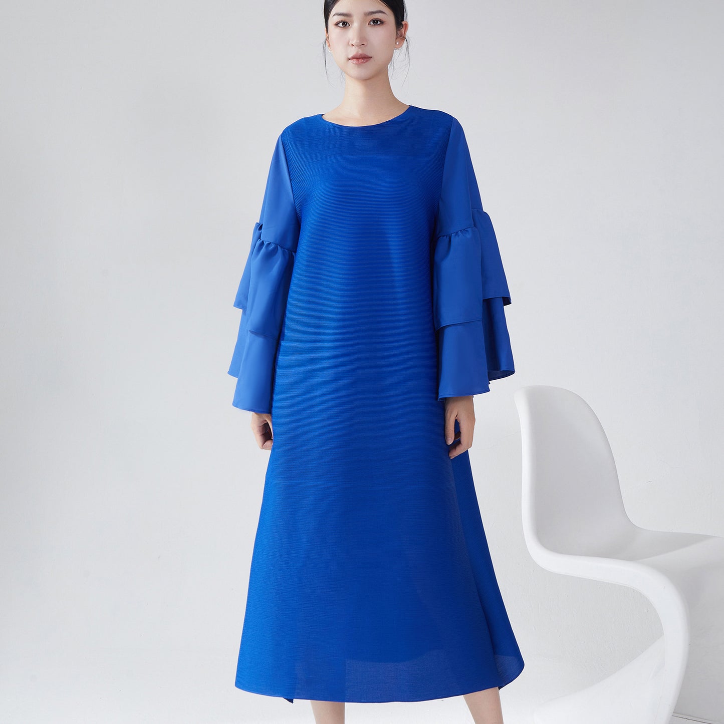 2025 Hot trade women's clothing autumn high-end dress loose large size horn sleeve 2025 new temperament elegant medium and long dress