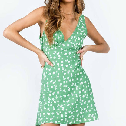 Antmvs -  Women's Polka Dot Print Tie Back Tank Dress, Cute Sleeveless Deep V Neck Short Dress for Summer, Ladies Clothes for Beach Holiday