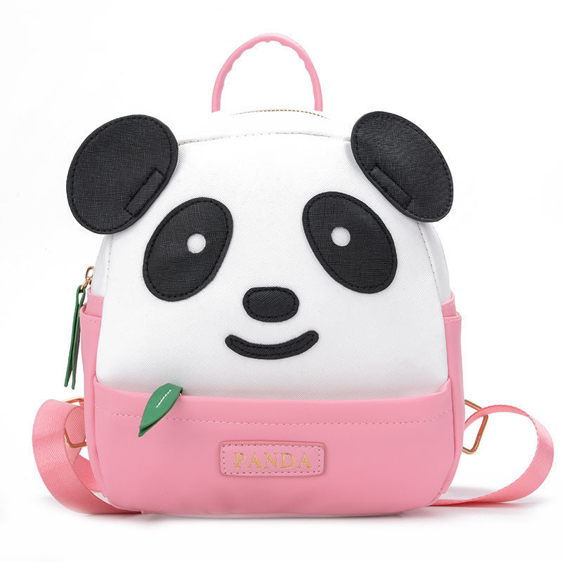 Panda Backpack  New Kindergarten Backpack Cartoon Panda Bamboo Leaf Bag Childlike Cute Pu Fashion Backpack