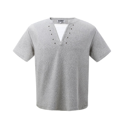 2025 K58 2025n retro deconstruction high-end street tide fake two-piece design men's short and wide cleanfit short-sleeved T-shirt
