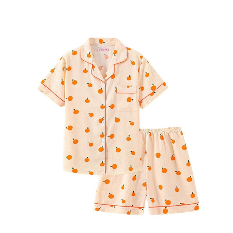 Antmvs -  Women's All Over Print Elastic Waist Pyjama Set, Button Front Top & Bow Decor Shorts, Summer Sleepwear, Pajama Sets Women, Nightwear Set for Women