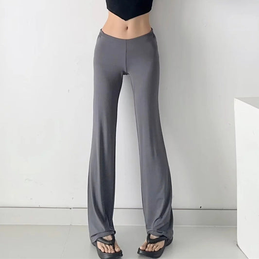 Antmvs HOTan and NEWn Style Sexy Low Waist Casual Fitness Sports Straight Pants Stretch Slim Solid Color Wide Leg Trousers Mop Pants Women