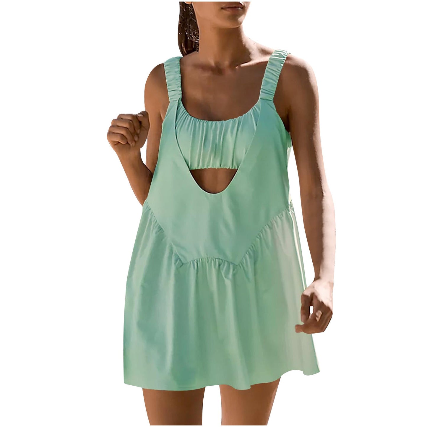 Antmvs -  Women 2 Pieces Tennis Dress Sleeveless Workout Mini Dress with Built in Bra and Shorts Cut Out Athletic Outfits