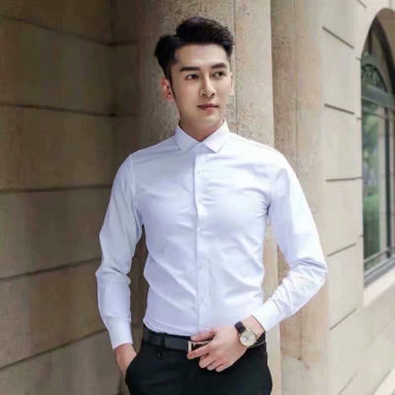 ANTMVS Spring and Autumn Long-Sleeved White Shirt Men's Korean Slim Fit Shirt Professional Shirt Business Formal Wear Work Clothes Wedding Dress