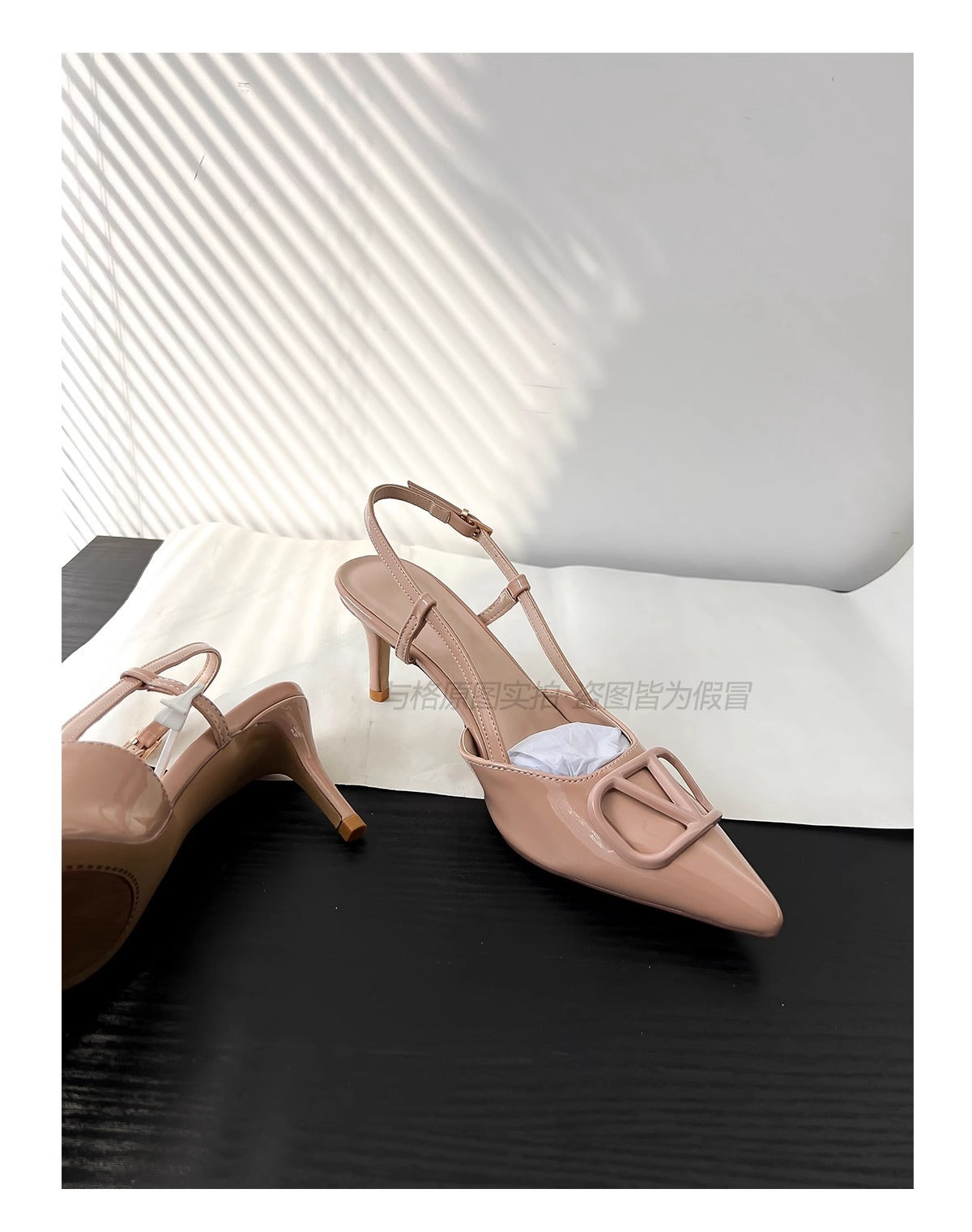 ANTMVS  Nude High Heels Women's  New Summer V Buckle Pointed Toe Stiletto Heel Pumps Women's  Sandals Women's Height Increasing