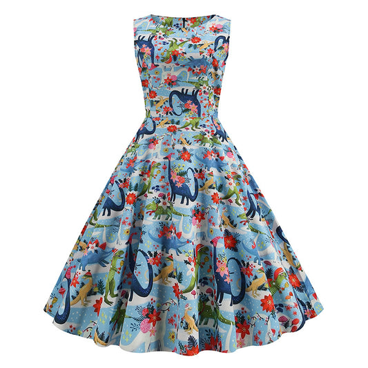 ANTMVS New Women's Cross-Border European and American 50s60s Retro Style Printing Dress Party Dress