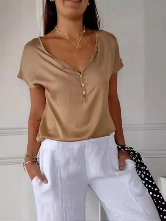 ANTMVS  Summer Cross-Border European and American  New Loose Casual Simple Commute Short-Sleeved Top