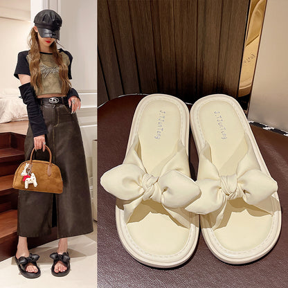 ANTMVS Women's Bowknot Slippers for Outer Wear Summer  New Korean Style Flat Drooping Feeling Beach Slippers Women