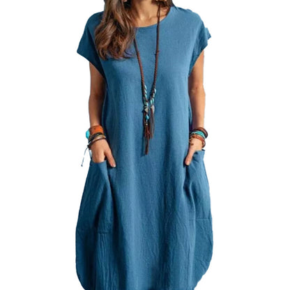 ANTMVS  2022 Spring/Summer European and American  Independent Station EBay Cotton Linen Loose Casual Solid Color Pocket Dress Women