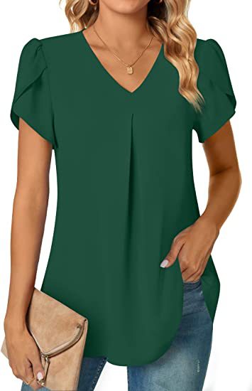 ANTMVS Independent Station Popular Women's Fashionable Chiffon Shirt V-neck Ruffled Short Sleeve Waist Top in Stock