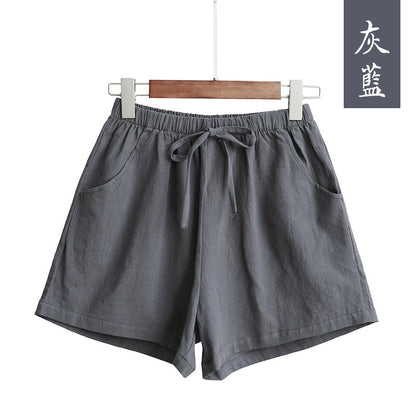 Antmvs New High Waist Cotton Linen Shorts Women's Linen Slim-Looking Loose-Fitting Hot Pants plus Size Thin Casual Elastic Waist Pants