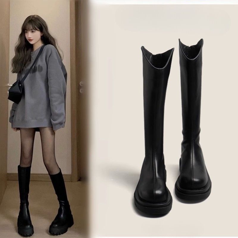 Internet Celebrity below the Knee Boots Women's Fall  New Platform Thin Flat Fashion Stocking Knight Boots Tide