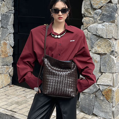 ANTMVS popular autumn and winter new woven tote bag women's large bag large capacity work simple commute shoulder messenger bag