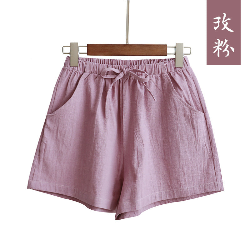 Antmvs New High Waist Cotton Linen Shorts Women's Linen Slim-Looking Loose-Fitting Hot Pants plus Size Thin Casual Elastic Waist Pants