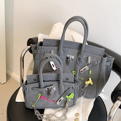 ANRMVS Cross-Border Bag Women's Bag Retro Distressed  Spring and Summer New Personalized Denim Handbag Crossbody Bag Birkin Bag