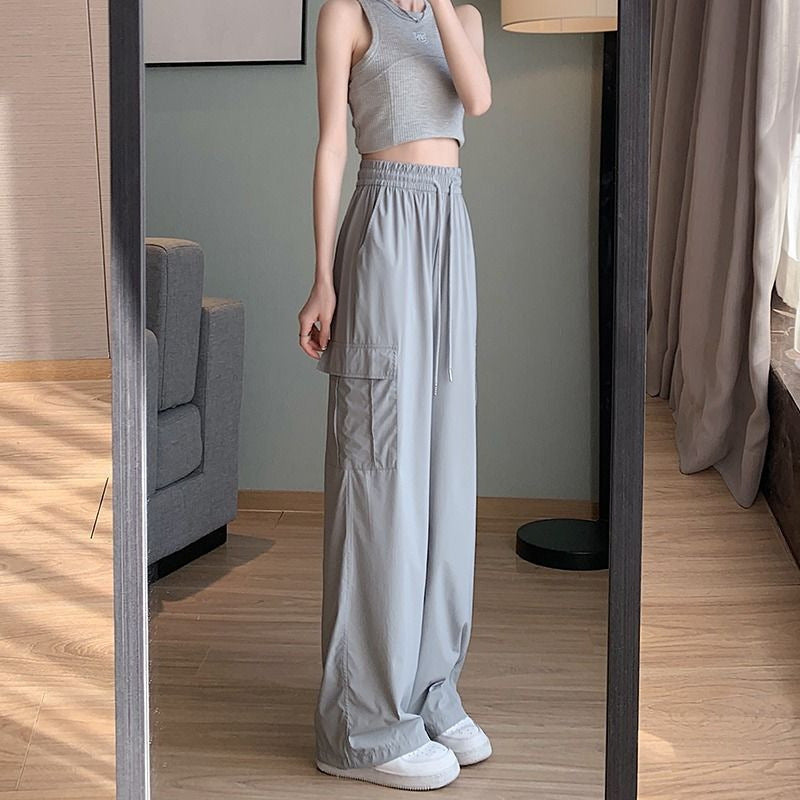 Antmvs Overalls Women's Summer Thin High Waist Slimming Quick-Drying Sun Protection Ice Silk Leisure Straight Hot Girl NEWn Wide Leg Pants Women