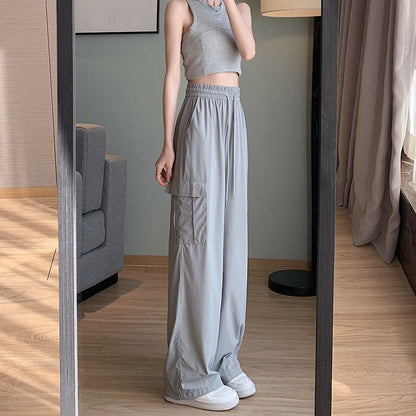 Antmvs Overalls Women's Summer Thin High Waist Slimming Quick-Drying Sun Protection Ice Silk Leisure Straight Hot Girl NEWn Wide Leg Pants Women