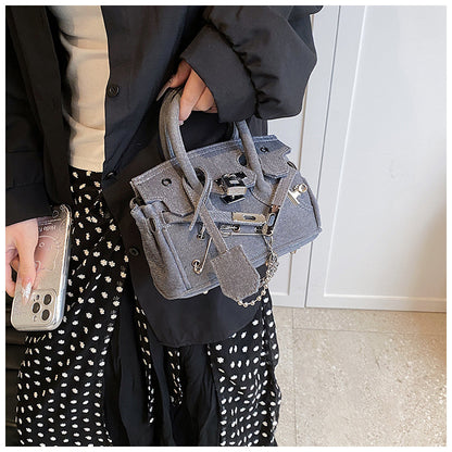 ANRMVS Cross-Border Bag Women's Bag Retro Distressed  Spring and Summer New Personalized Denim Handbag Crossbody Bag Birkin Bag