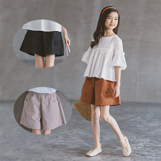 ANTMVS New Summer Girls' Shorts Korean Style Medium and Big Children's Hot Pants High Waist Wide Leg Fashion Pants God Wear Casual Children's Pants