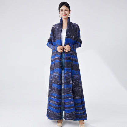 2025 Hot trade Sanzhai coat coat women's new large lapel collar printed lace-up long versatile trench coat cardigan temperament robe