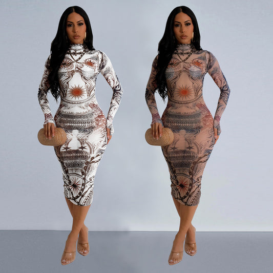 ANTMVS C6936    New 2025 Fashion Women's Clothing Sexy Printed Medium and Long Dress Dress